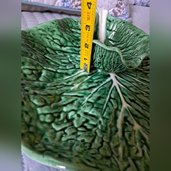 Vintage SECLA PORTUGAL Emerald Green Cabbage Serving Platter Attached Dip Bowl - Picture 15 of 15